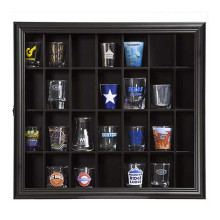 Custom 16x18 Inch Classical Black  Wooden Glass Display Case Wall Mounted Room Boxes Shelves For Home Decor